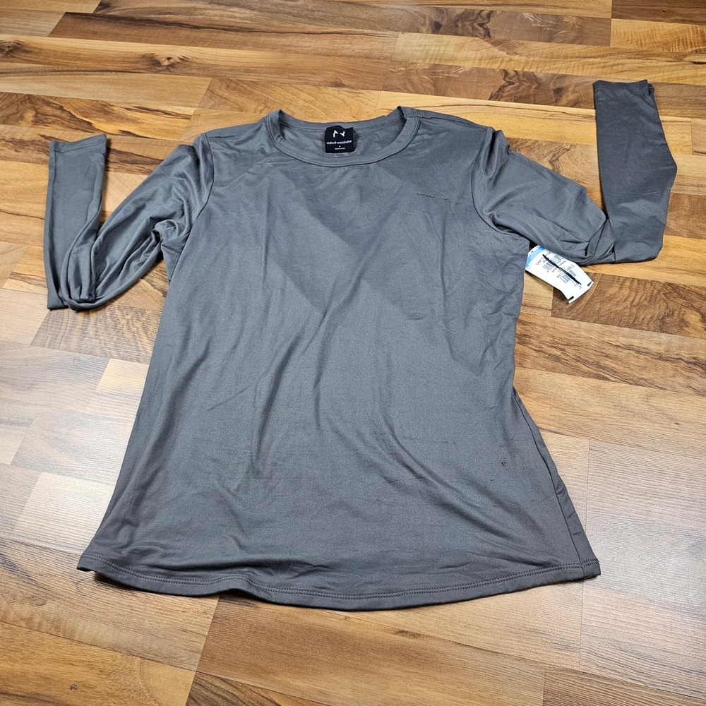 Naked Wardrobe Long Sleeve Top Stretch Crew Neck Gray 1X